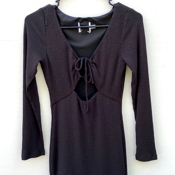 Princess Polly Womens Size 4 black long sleeve ribbed double cutout dress - Picture 3 of 8